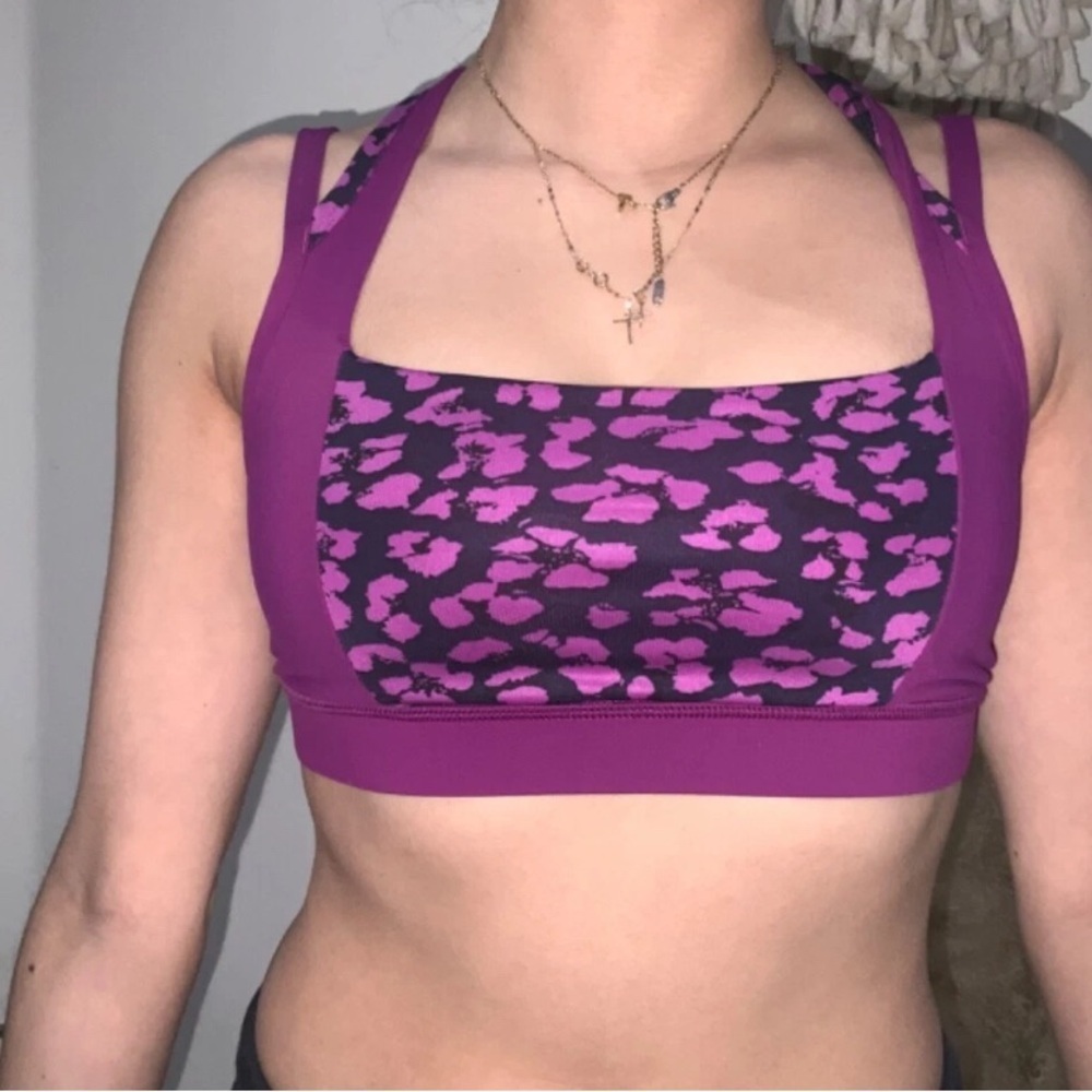 Lululemon Athletica Purple Pink Sports Bra with Leopard Print - Picture 1 of 6